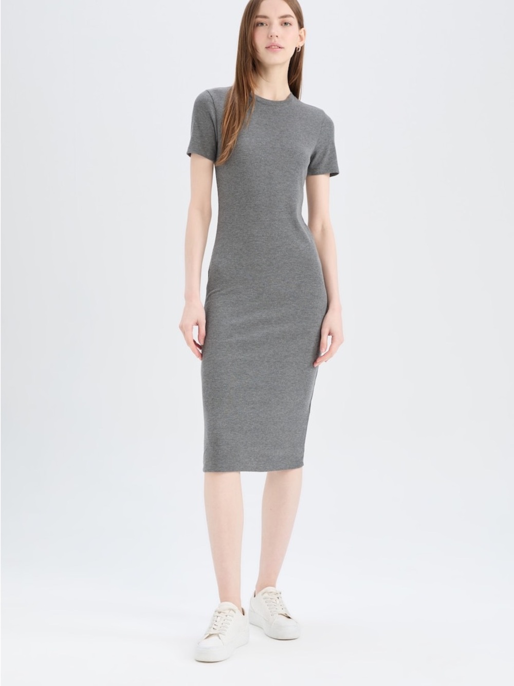 Women’s Short-Sleeved Gray Midi Dress XS